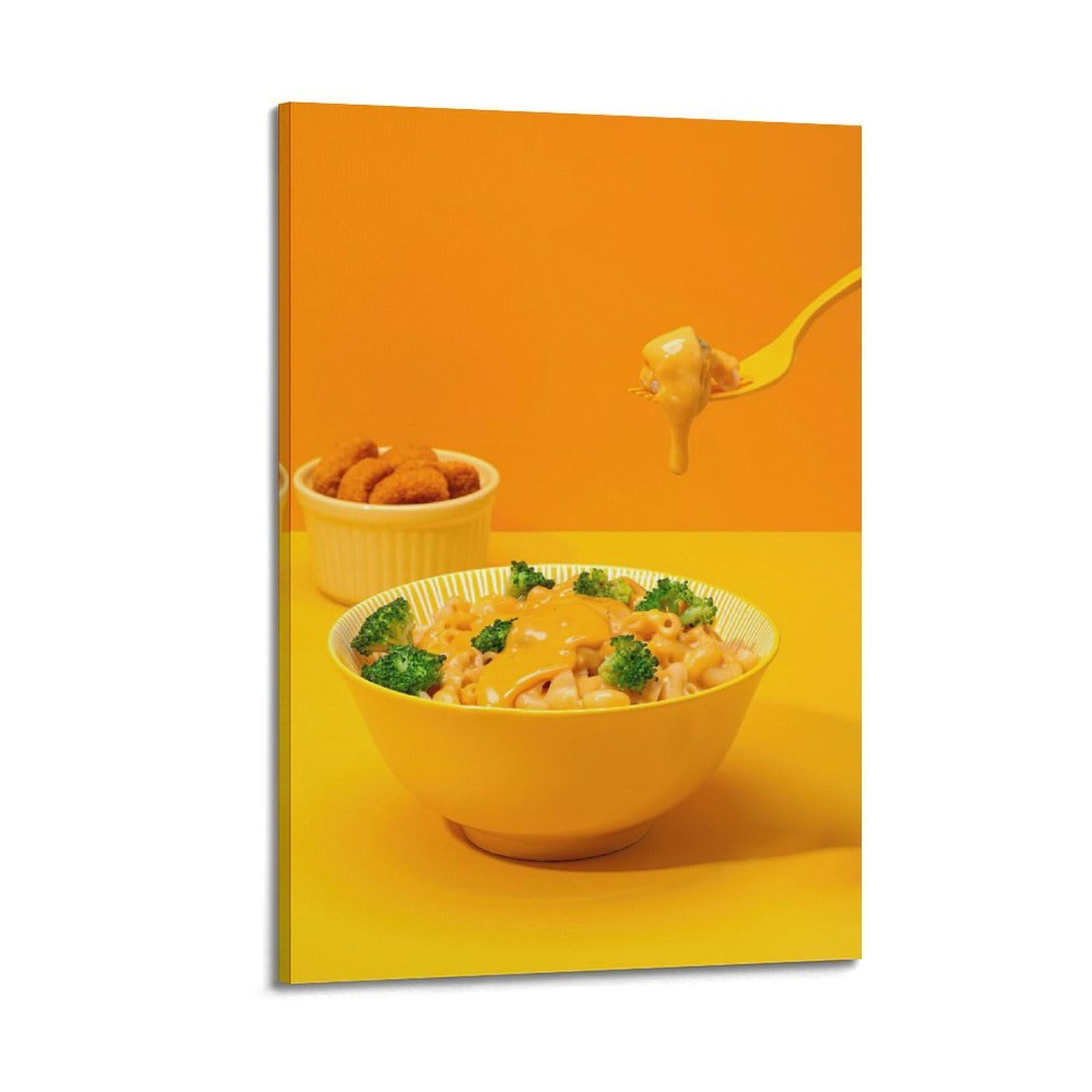 Lebensmittelposter im österreichischen Stil, Brokkoli, Käse, Makkaroni-Schale, dekoratives Gemälde, Leinwand, Wandposter und moderne Familienschlafzimmer-Dekoration, 50 x 75 cm