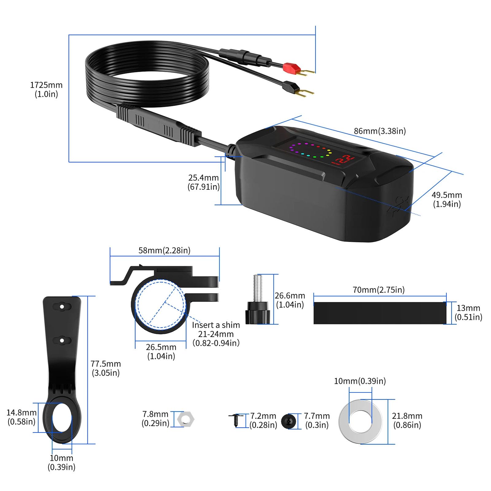 Chargeur de téléphone résistant aux chocs, 18 W, charge rapide avec indicateurs de batterie LED pour les voyages à distance, bloc d'alimentation