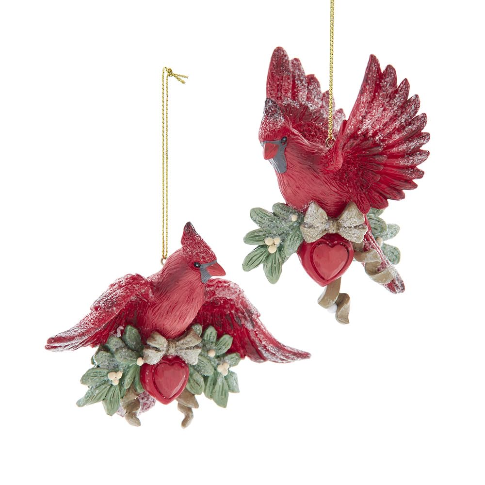 Kurt S. Adler Red Kurt Adler Mistletoe Cardinal With Heart Ornaments, Set Of 2