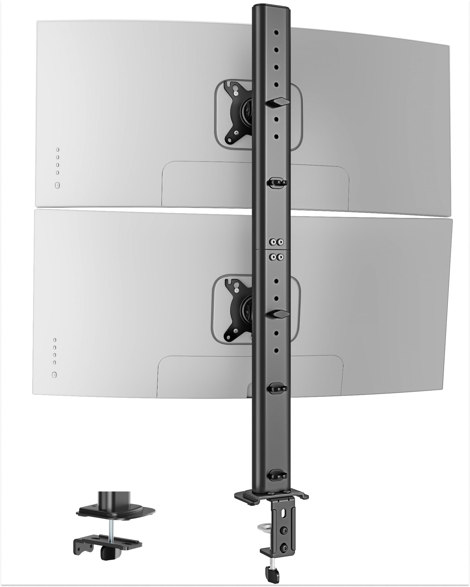 PEGZONE Support double écran pour écrans de 13–34 pouces, bras de moniteur vertical avec deux options de montage, support double réglable en hauteur, VESA 75x75/100x100 mm, jusqu'à 15 kg