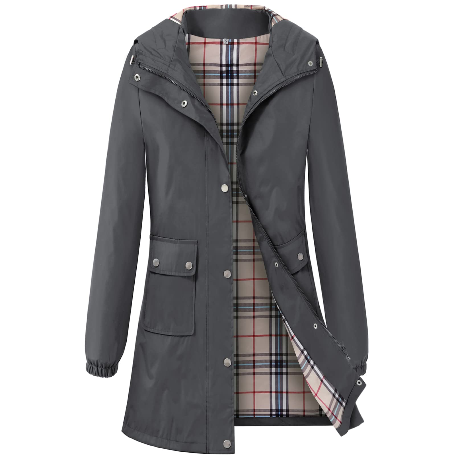 Adiwiid Rain Coat for Women Waterproof with Hood Lightweight Women's Rain Jacket Outdoor Trench Windbreaker Long Raincoats
