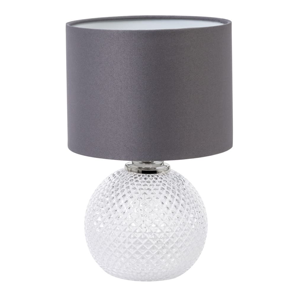 LITECRAFT Lupita Table Lamp Small Glass E14 Base with Grey Fabric Shade - Clear