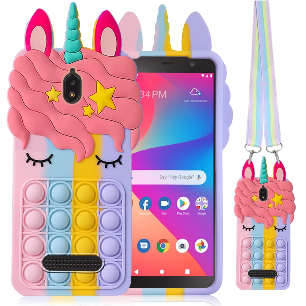 Flying Flier for TracFone Blu View 2 4G LTE Case Fidget Toys Phone Case Push Pop Bubble Stress-Relief Full Body Protection Shockproof Silicone Case with Lanyard for TracFone Blu View 2