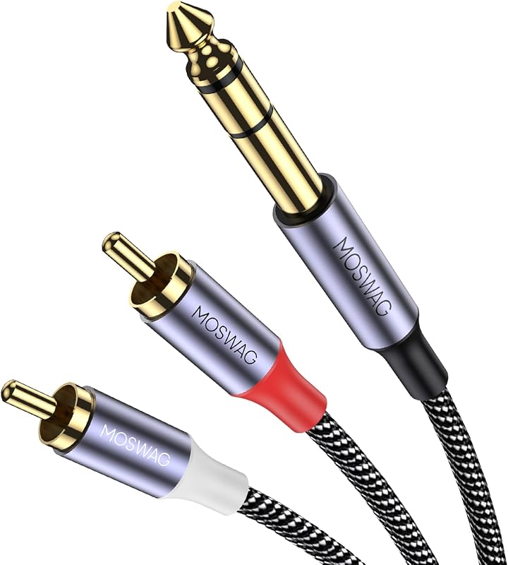Cable de audio macho MOSWAG de 1/4" TRS a RCA de 3.3 PIES, cable estéreo de 2Rca a 1/4 AUX | Conector estéreo de 6.35mm a cable de inserción RCA dual y cable divisor dividido a salidas RCA L/R,para estudio,escenario, audio para automóvil, DJ ymúsico