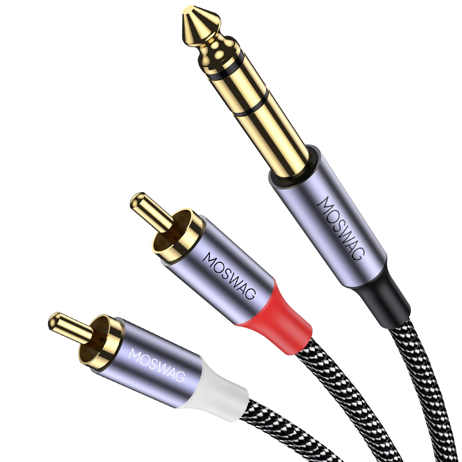 MOSWAG 1/4 to RCA Cable, Quarter inch TRS to RCA Audio Cable 6.35mm Stereo Jack to Dual RCA Insert Cable Y Splitter Cable