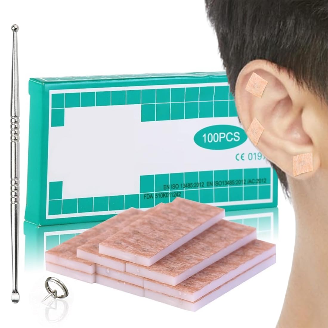 100 Pcs Akupunkturpflaster Akupressur Pflaster Akupunktur Nadeln Akupunkturnadeln Dauernadeln Akupunktur Pflaster Mit Massagestift Einweg-Ohrenpflaster Zur Linderung Von Beschwerden