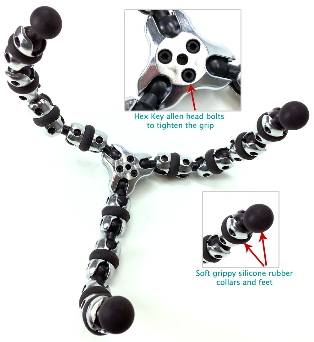 iShot Pro TigerPod Hybrid Flexible Tripod Stand for SLR Zoom DSLR Mirrorless P&S Action GoPro Cameras iPad iPhone Mounts - Flexible Portable HD GorillaPod Style Tripod XL Load Capa. 7 lbs