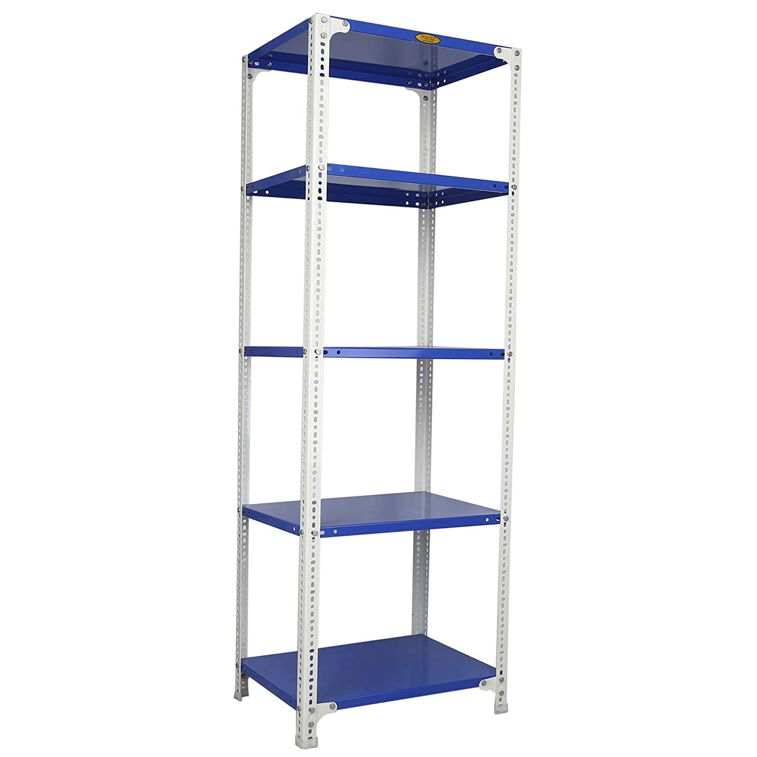 Mil-Nil Prime CRC Sheet 5 Shelf Multipurpose Slotted Angle Rack, 72 x 24 x 18 Inch, 22 Gauge [(Blue-White) Powder Coating] 16 Gauge Angles-picture-33