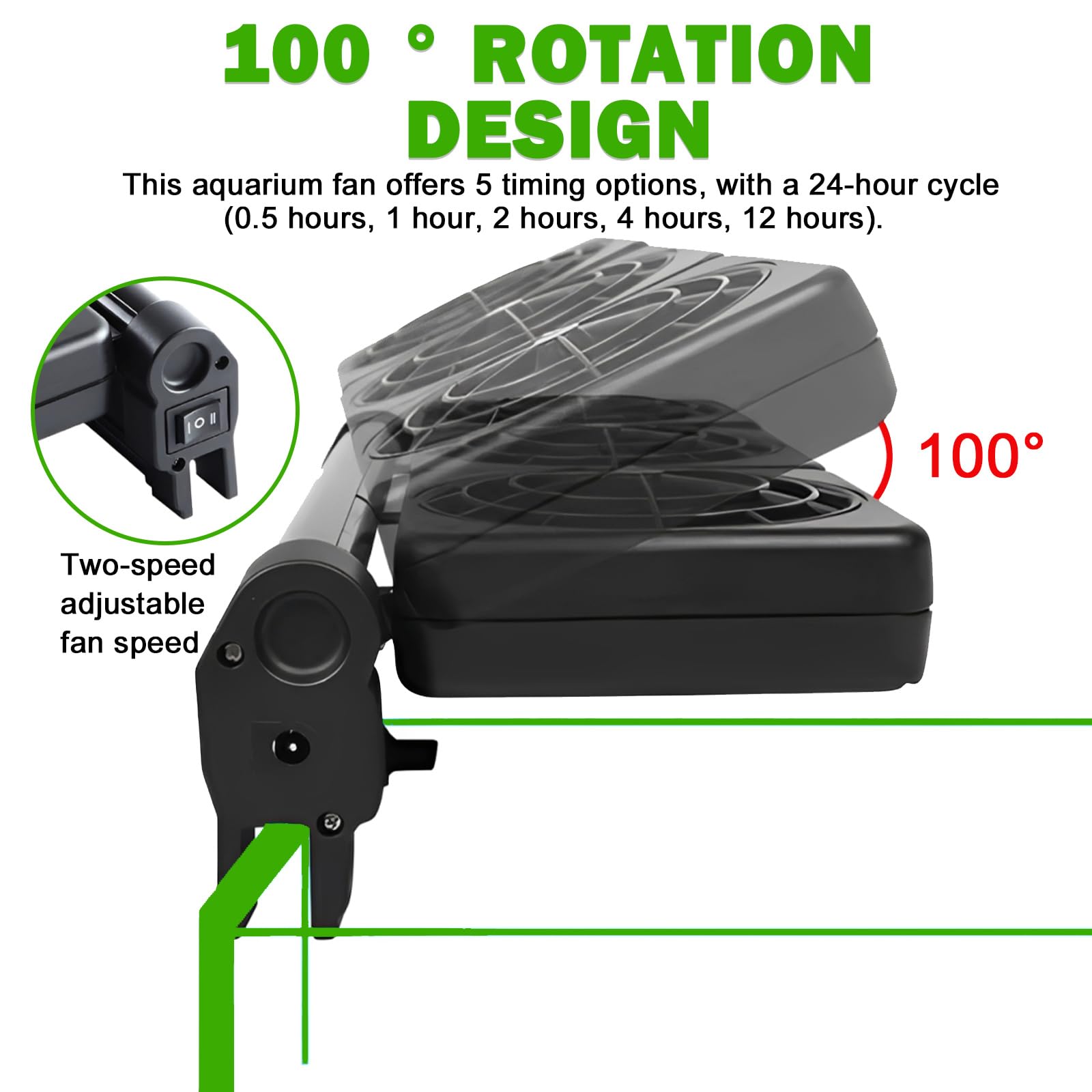 PORFOYO 3-Köpfiger Aquarium Lüfter, 7.2w Aquarium Kühlventilator, 5 Regelbare Geschwindigkeiten, Leiser Energieeffizienter Aquarium Lüfter Mit Timer, Verstellbar Aquarium Kühler Für Salz-/Süßwasser