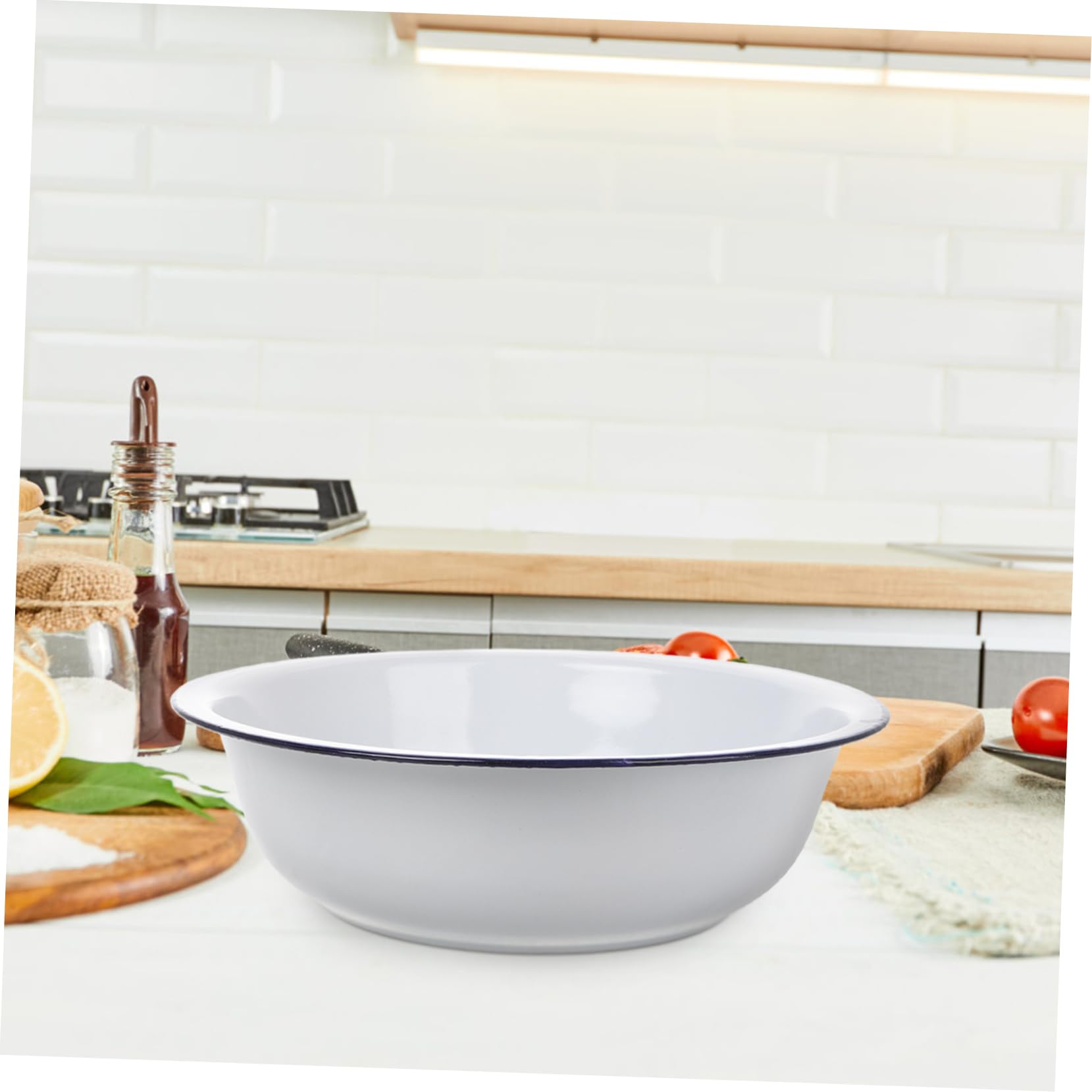 jojofuny Elegante Cuenco de Esmalte Cuenco Vintage para Frutas para Mezclar de Gran Capacidad para Esmaltado para Cocina Resistente a Las Manchas Fácil de Limpiar