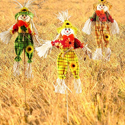 Herbst-Ernte Vogelscheuchen-Dekoration von IFOYO, Vogelscheuche auf einem Stab, Halloween-Dekorationen für Garten, Haus, Hof, Veranda, Erntedank-Dekoration Small 3 Pack