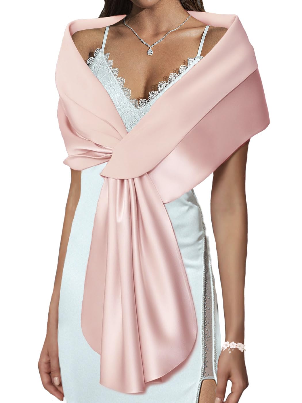 EASEDAILY Women's Shawls and Wraps for Evening Dresses Wedding Scarf Elegant Bridal Stoles Shrug for Bride and Bridesmaid, A-pink, US 12-18 (M)