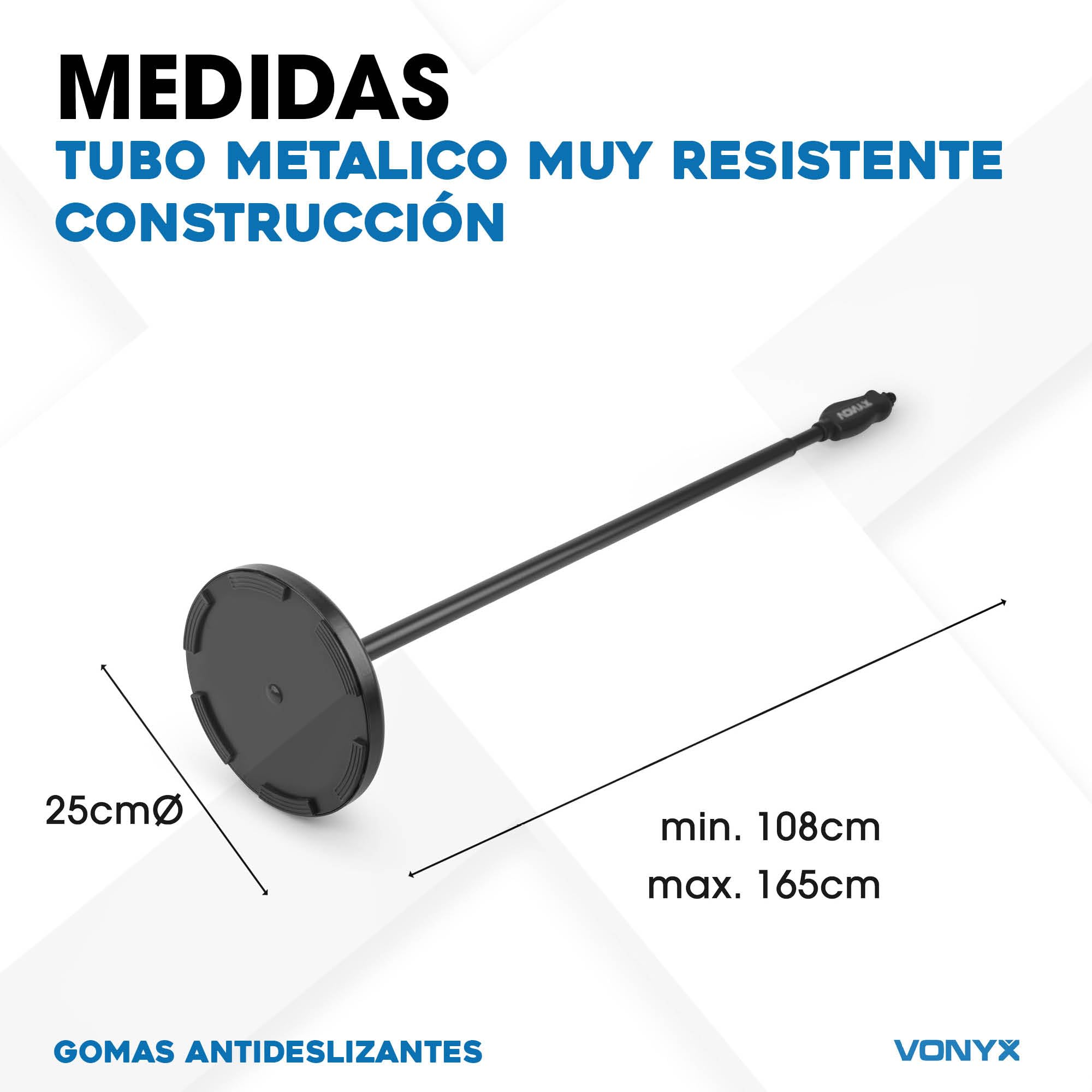 VONYX MS110 Pie de micrófono resistente con adaptadores de 3/8« y 5/8» para uso en estudio y en directo, ajuste de altura con una sola mano, tubo metálico negro y con base de peso estable.