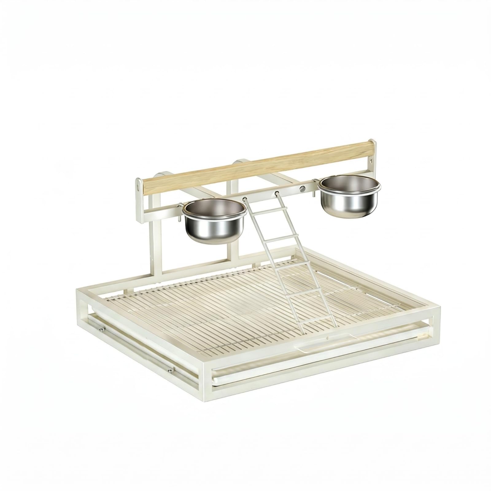 Estructura Elevada Percha Acero Inoxidable Bandeja Blanca Percha con Escalera Rejilla Abierta Pájaro