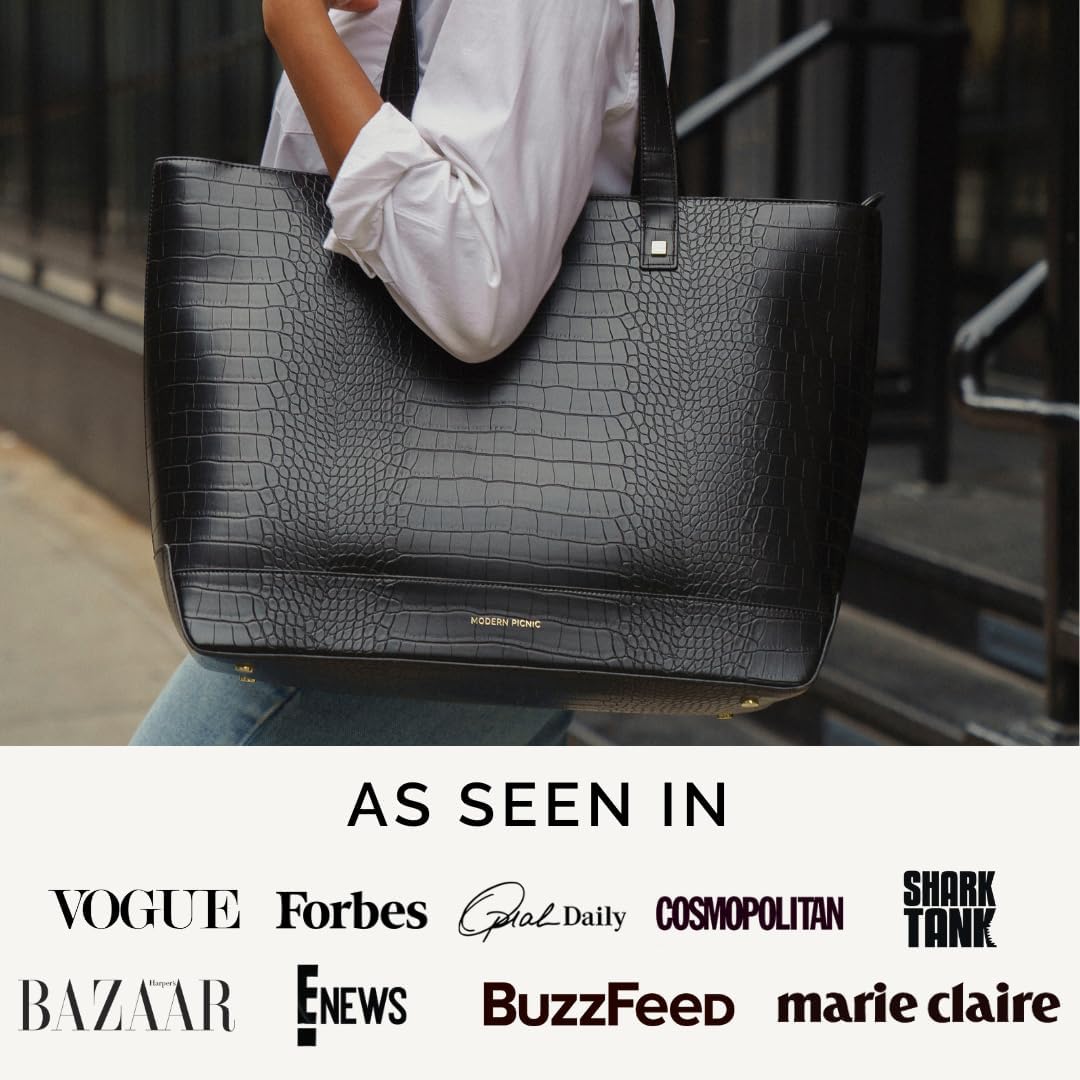 Black Faux Leather Tote with Insulated Pouch