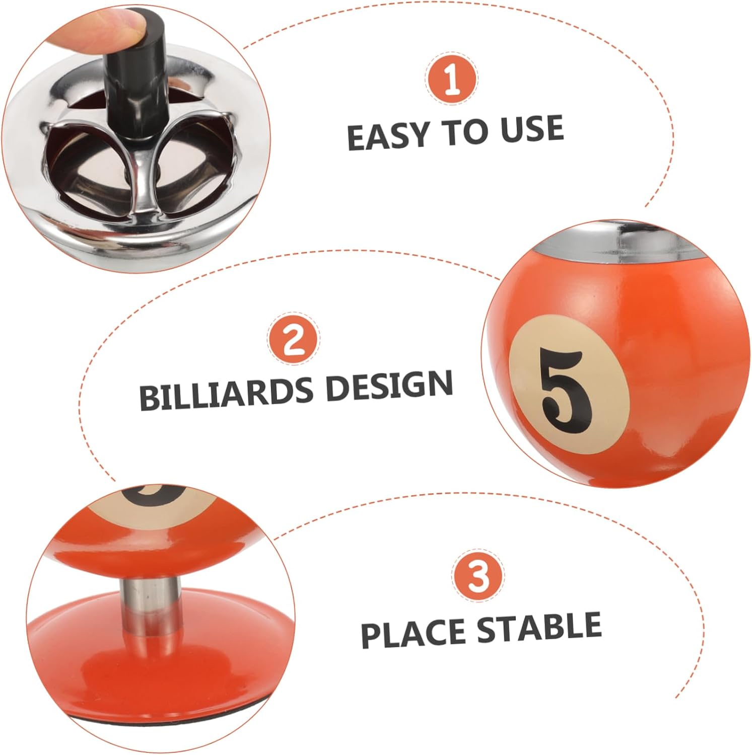 ORFOFE Billiard Ashtray Ash Tray Car Ashtray Windproof Decorative Home Windproof Automatic Extinguishing Container Household Travel Iron