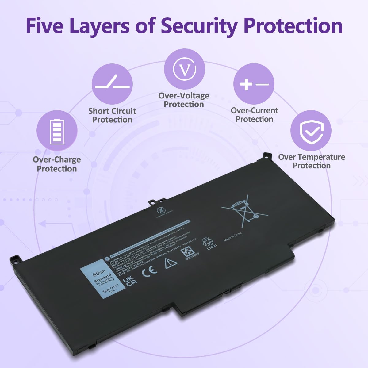 60WH F3YGT Laptop Battery for Dell Latitude 7490 7390 7290 7480