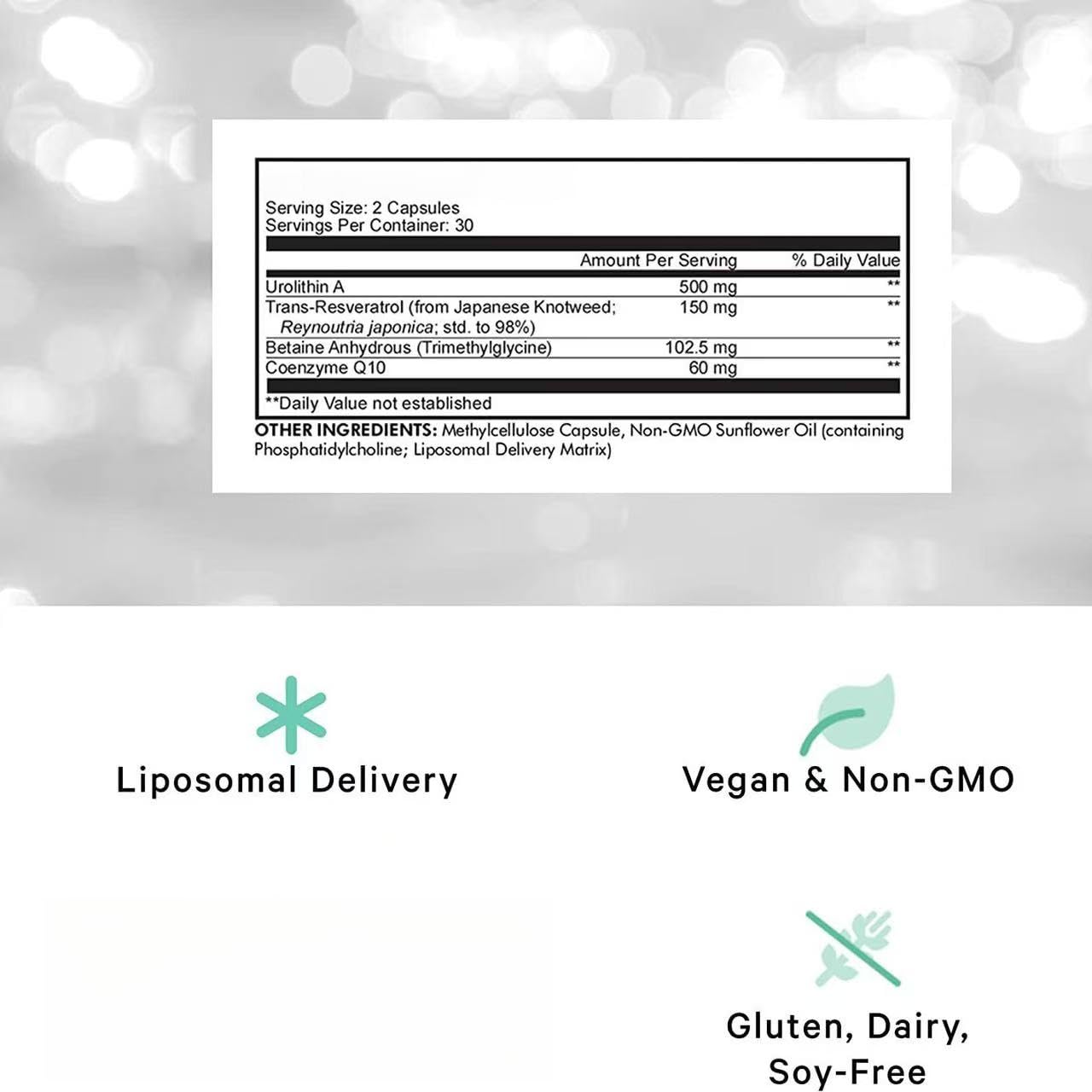 Urolitina liposomale A - 500mg per porzione - Biodisponibile, formula vegana - Non OGM