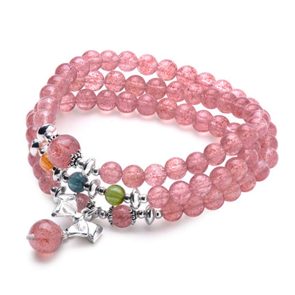 Bracciale in Cristallo di Fragola Bracciale da Donna Multistrato in Argento 925 con tormalina Bracciale in Polvere di Cristallo Semplice Braccialetto alla Moda