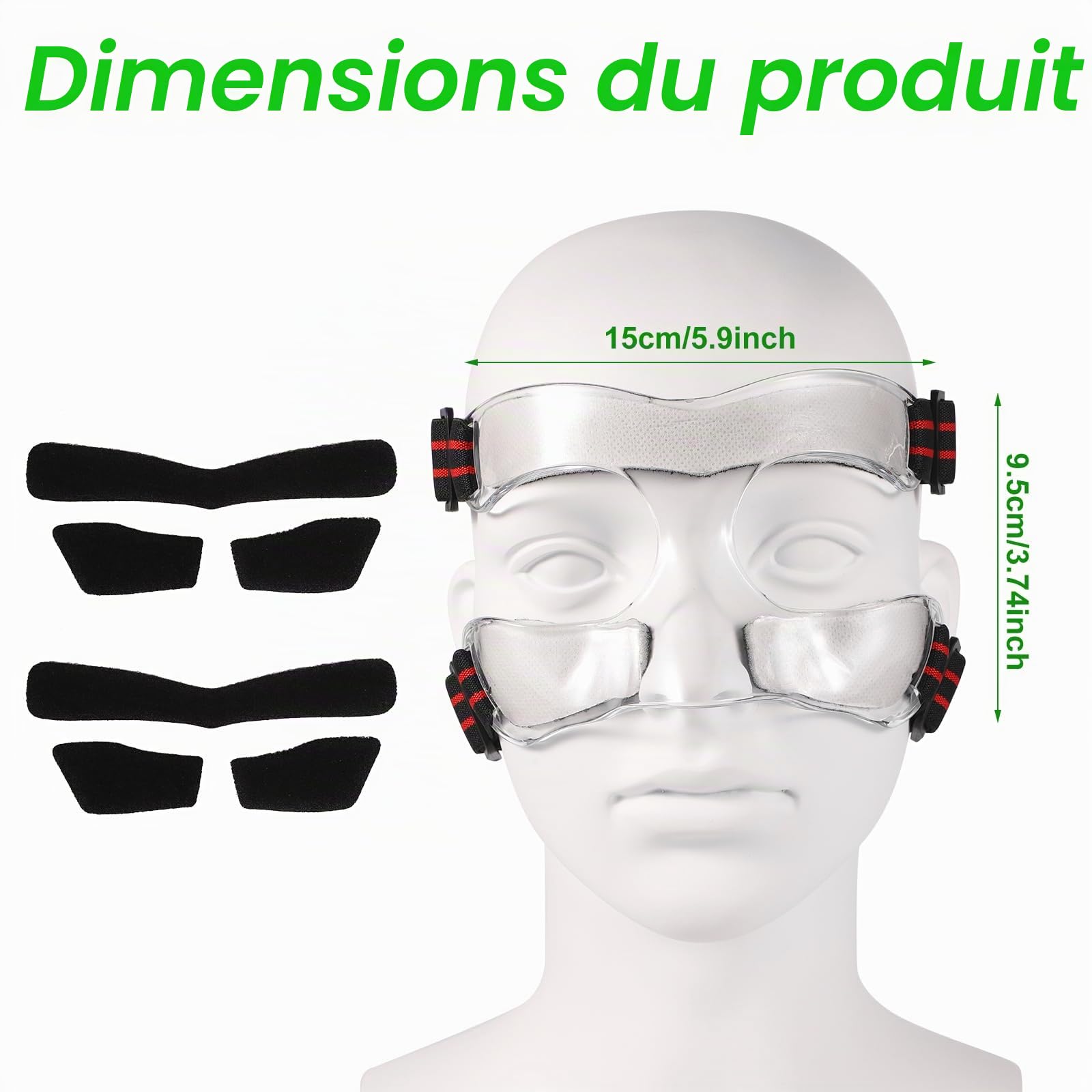 Masque pour Nez Cassé, 15 x 9,5 cm Protège Nez Cassé Protège Nez Rouge Noir Masque avec Rembourrage Protecteur Faciale Réglable pour Sport Basket-Ball Football Base-Ball (Demi-Couverture)