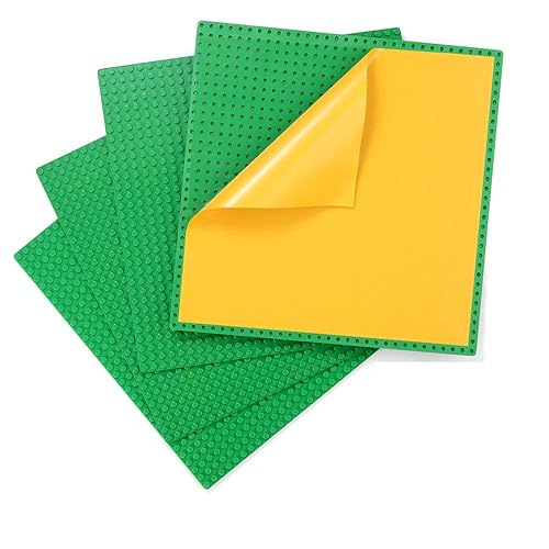 MIMAX Peel-and-Stick Baseplates, Self Adhesive Building Brick Plates, Compatible with All Major Brands - 4 Pack (10" x 10") (Green)