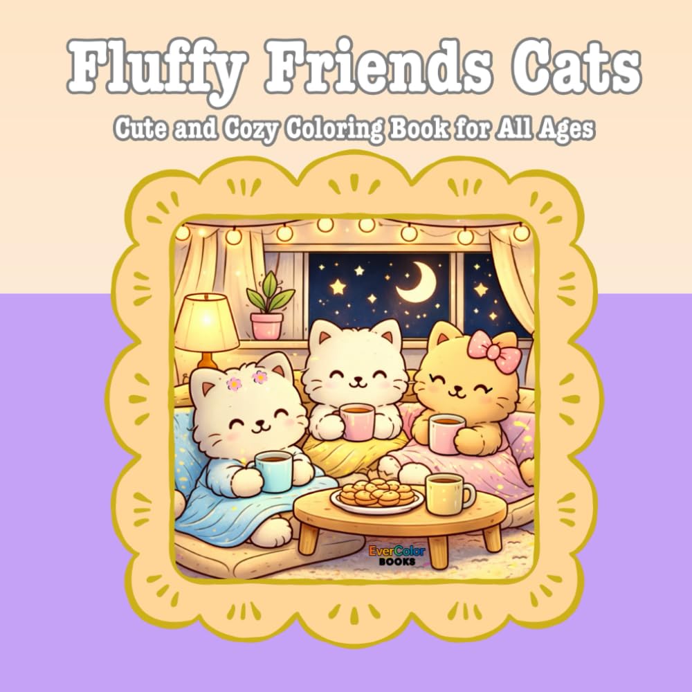 Fluffy Friends Cats: A Cute and Cozy Coloring Book for All Ages: Cute & Cozy Coloring Book for All Ages – Adorable Kawaii Cat Scenes for Relaxation, Stress Relief, and Creative Fun