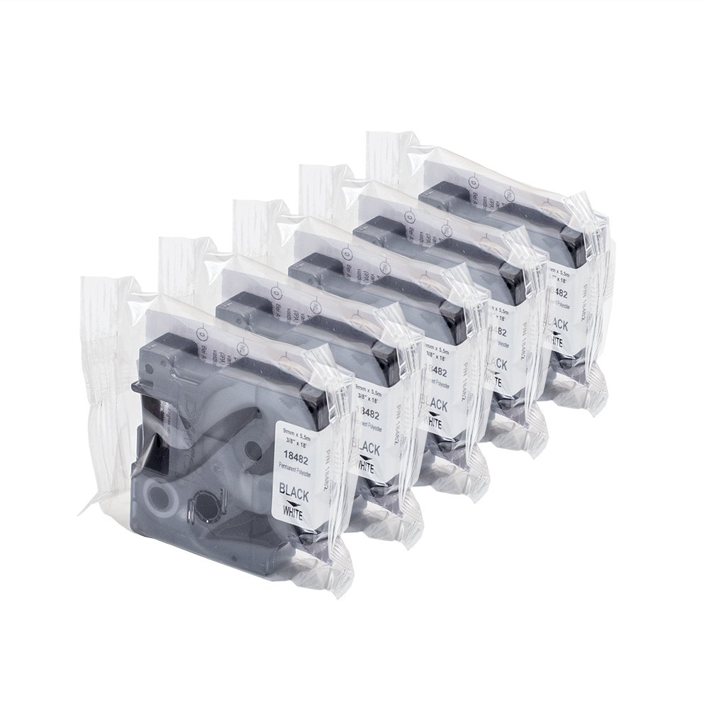 5 x Dymo 18482 Rhino Industrie Polyester Etiketten, selbstklebend, 9 mm x 3,5 Schwarz auf Wei + Papermate Kugelschreiber Geschenk