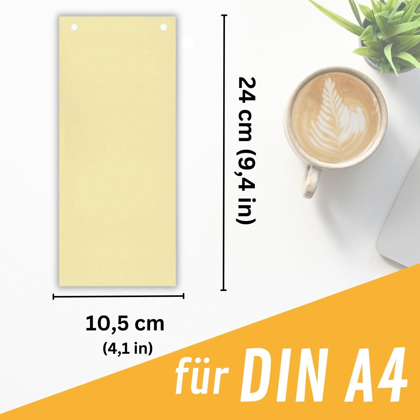 perfect line, 220 Divider Strips A4, Yellow Recycled Cardboard, Pre-Punched Filing Dividers, 240 x 105 mm, Eco-Friendly - Image 2