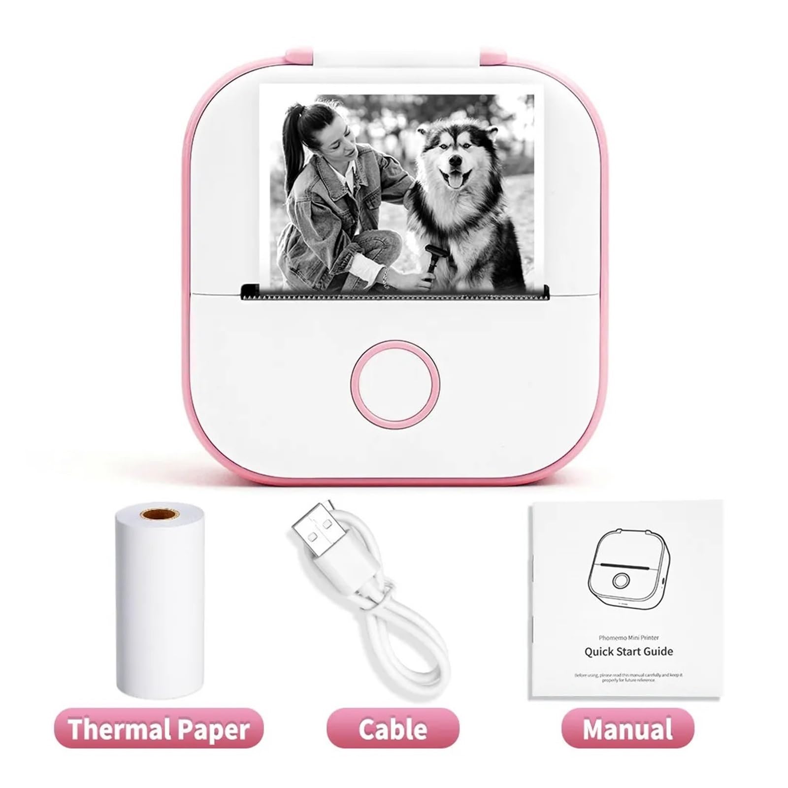 Imprimante Thermique D'éTiquettes Mini-imprimante Thermique Portable T02, Mini-imprimante D'étiquettes De Poche, Auto-adhésive, Machine À Étiquettes Autocollantes, Divers Papiers D'étiquettes(Pink Pri