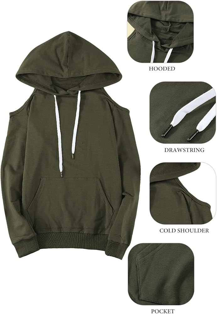 Kisscynest Women's Cold Shoulder Sweatshirt Pullover Hoodie Cut