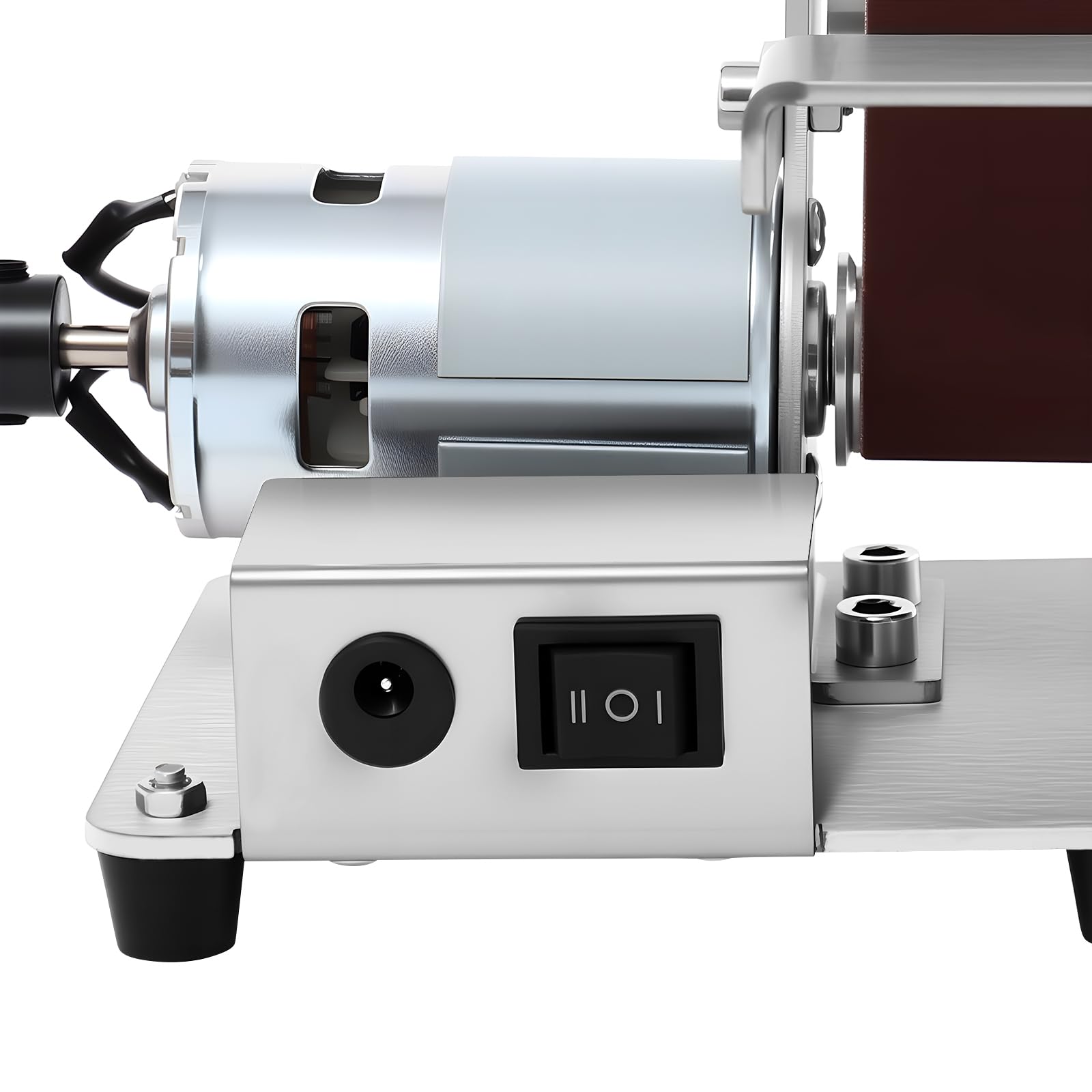 Mini lijadora de banda 4000-9000 rpm, lijadora eléctrica de mesa con motor 775 y regulación de 7 marchas, lijadora de banda compacta, montaje en mesa para madera, metal, modelismo, bricolaje, pulido