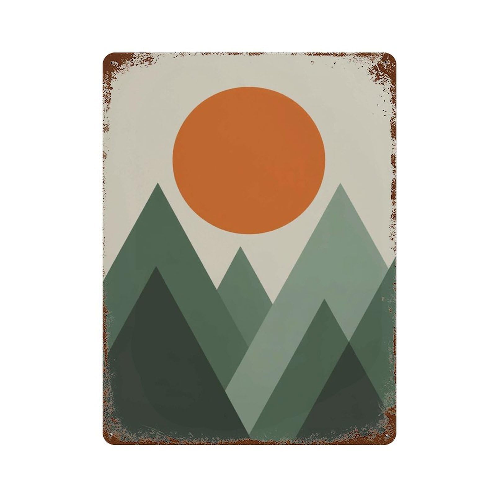 xiaoxiaoshen Geometric Mountain Sunset Retro Minimalist Landscape Mid Century Modern Nature Wall Decor Art Metal Tin Poster Modern Home Decor Art Home Bar Shop Decorations Vintage Sign 40x30cm