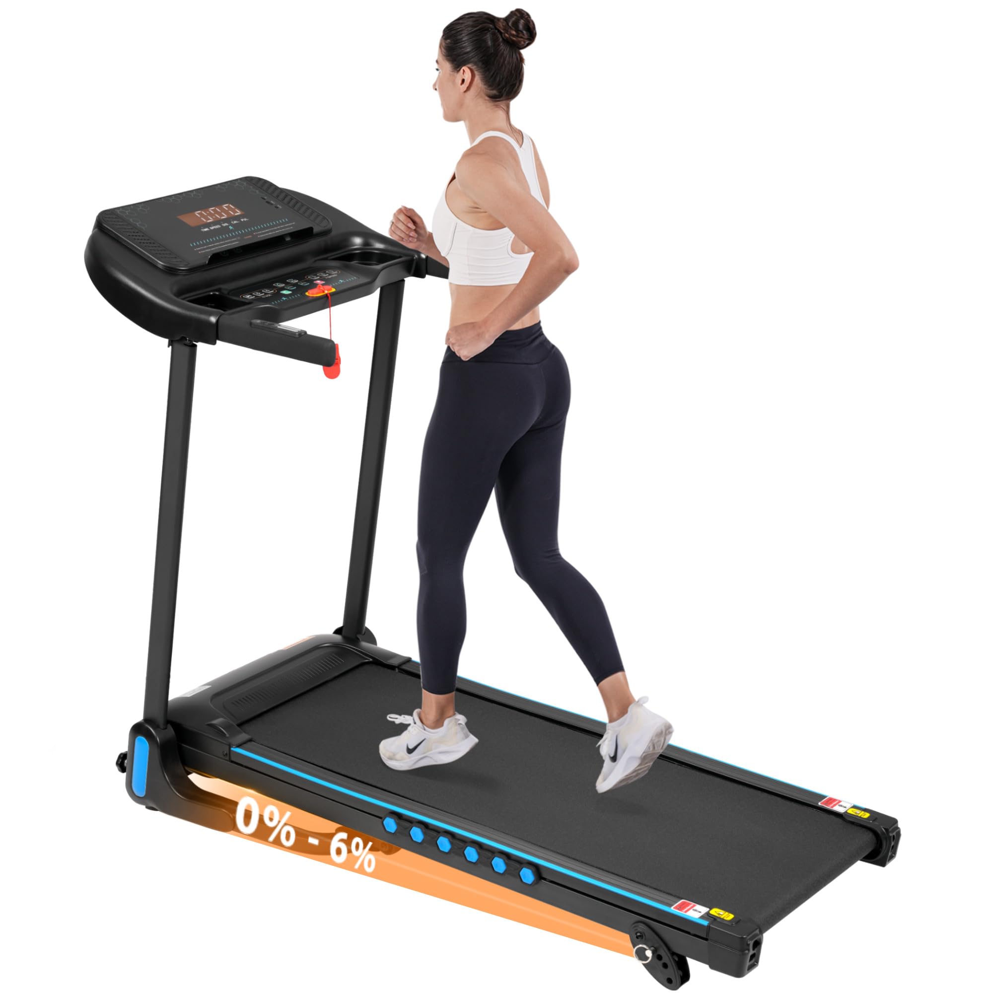 Treadmill, 3.0 HP Walking Pad Treadmills for Home, 350 lbs Weight Folding Treadmill with 0-6% Auto Incline, Running Machine with Remote Control and LED Display, Bluetooth & Player