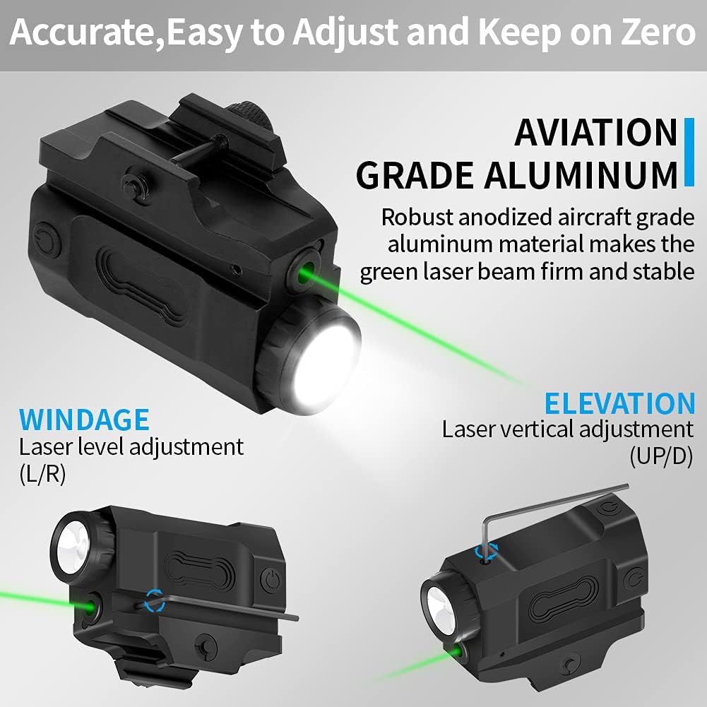 Oueand Pistol Light Laser Light 600 Lumens Tactical Flashlights with Green Laser and White LED Picatinny Rail Mount Laser Sight USB Rechargeable Battery Rifle Light for Pistols : Sports & Outdoors