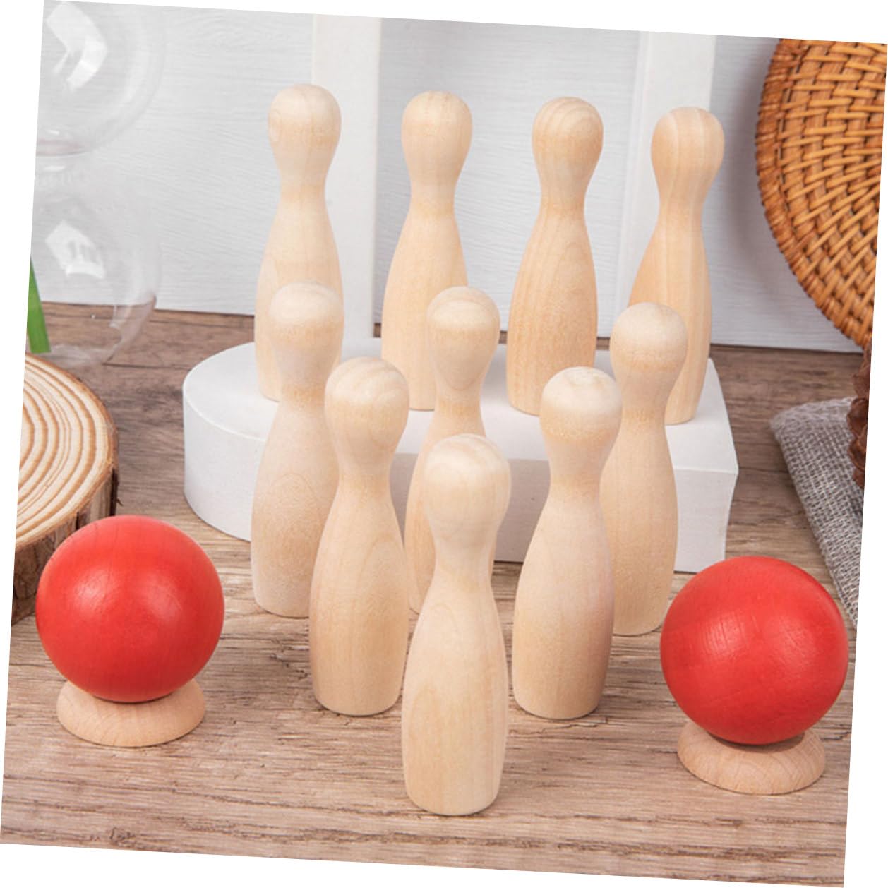 Healeved Jeu de Bowling de Table en Bois, 2 Lots pour Garçon et Filles