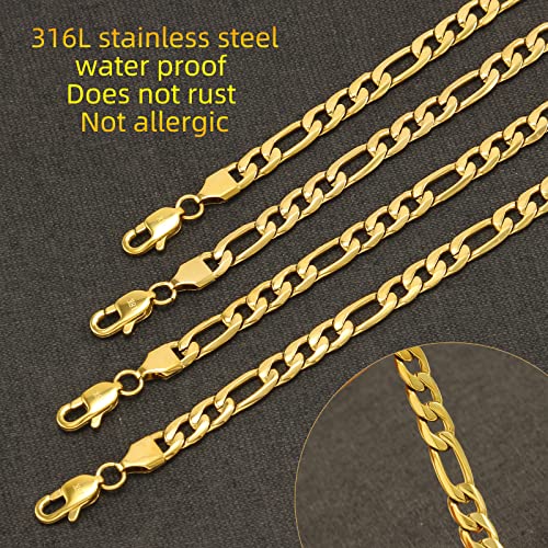 CaptainSteeL Figaro Bracelet for Men and Women, 7/7.5/8/9inch Stainless Steel Chain link Bracelet, Gold Plating/Stainless Steel Fashion Jewelry Bracelet, Holiday Gift with Flannel Bag3