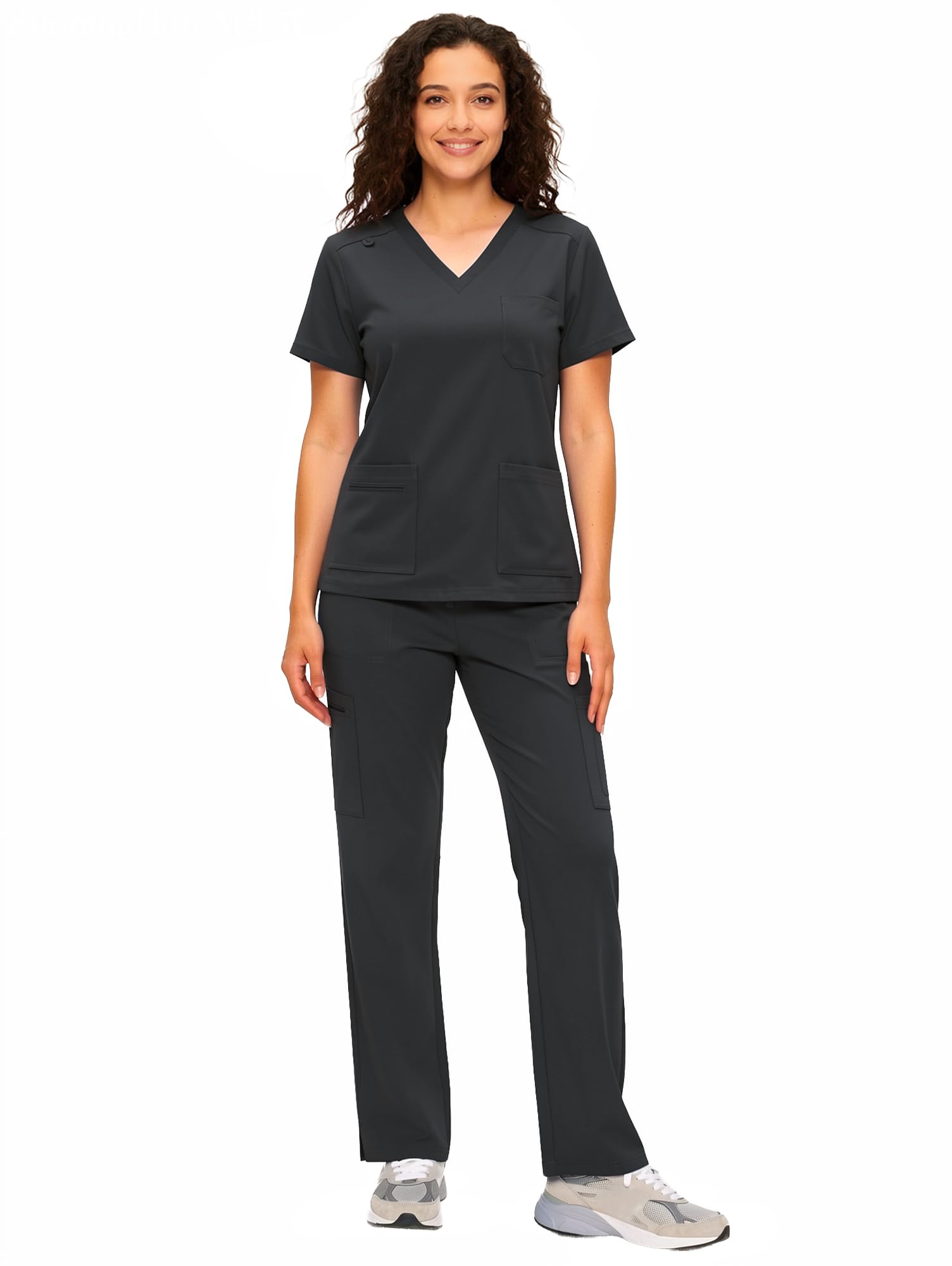 COZYFIT Scrubs for Women - V Neck Top & Cargo Straight Pants 12 Pockets | Water Resistant, Side-Slit Hem, Easy Care, Workday Utility, For Nurses, Clinics, Long Shifts, Daily Medical Uniforms