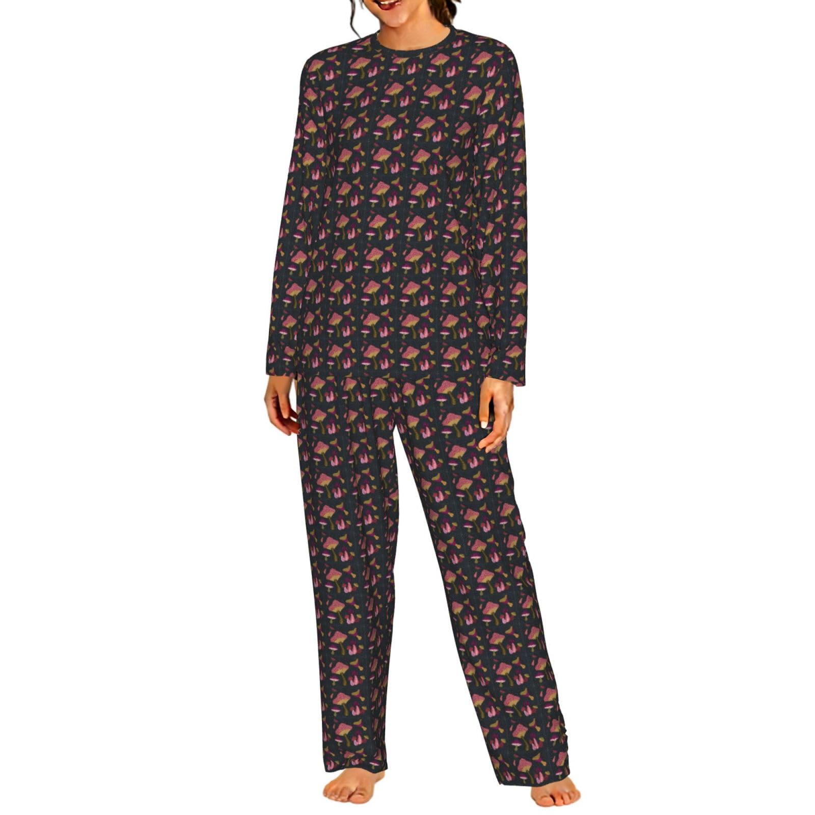 Pigiama da donna a maniche lunghe con stampa a fungo, per vacanze, yoga, uscite casual, comodo regalo