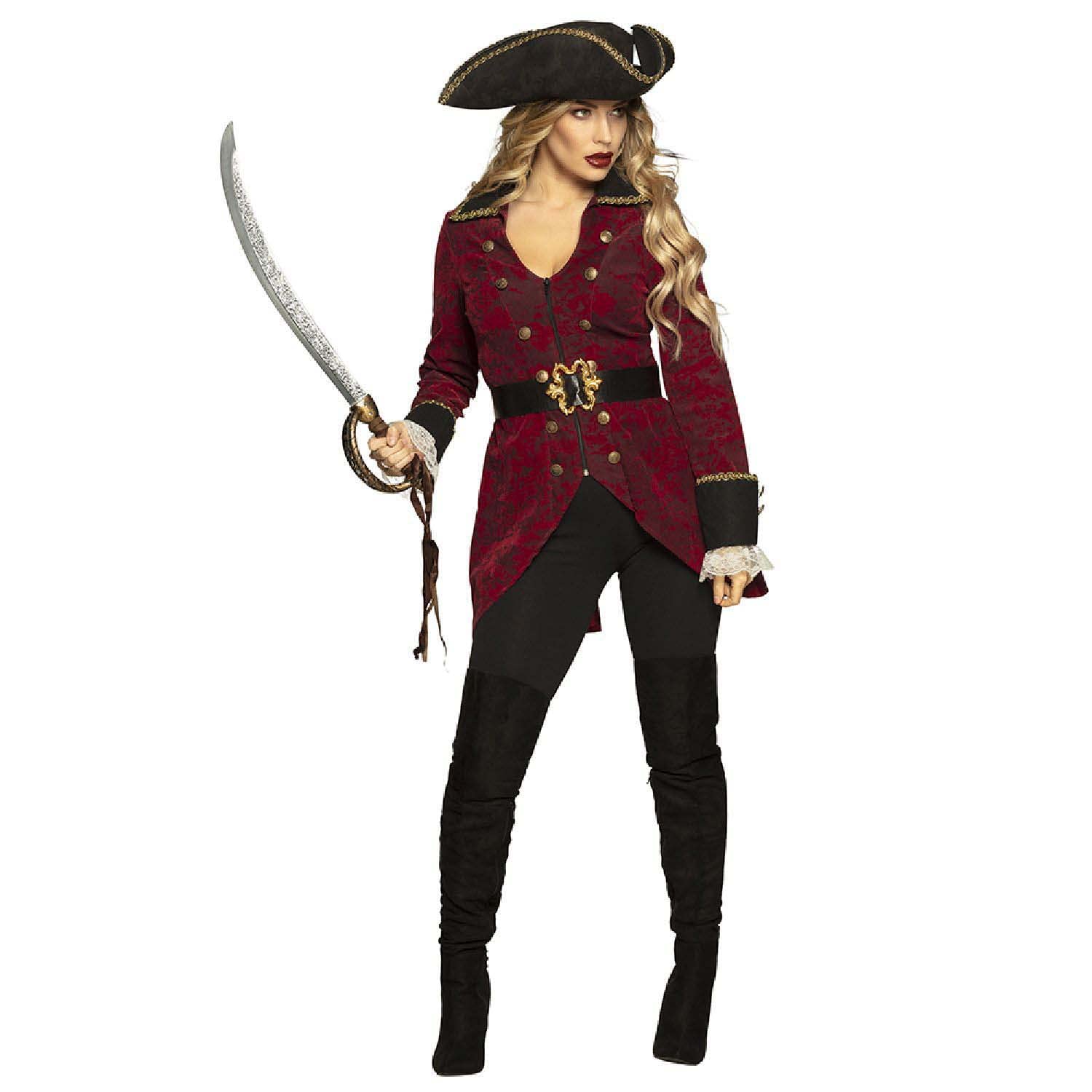 Boland 83768 Pirate Hurricane Costume, Coat, Hat and Belt, for Women, Sailor, Buccaneer, Fancy Dress, Carnival, Theme Party