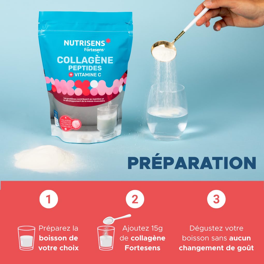NUTRISENS Fortesens, Peptides de Collagène Poudre Type 1 et 3 + Vitamine C + Protéines, Breveté BODYBALANCE®, Soutien Articulaire, Musculaire et Perte de Masse Grasse, 330g Goût Neutre, Made in France