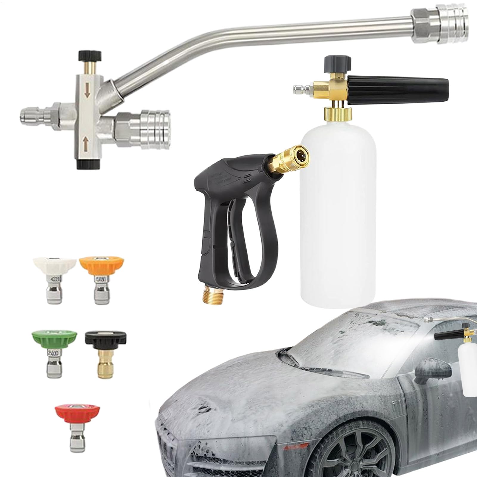 Espuma de lavado de coche Lance | Lavadora de alta presión para un mantenimiento completo | accesorio de doble boquilla para limpiar detalles de casa jardín coche, adaptador de esquina Kaufa