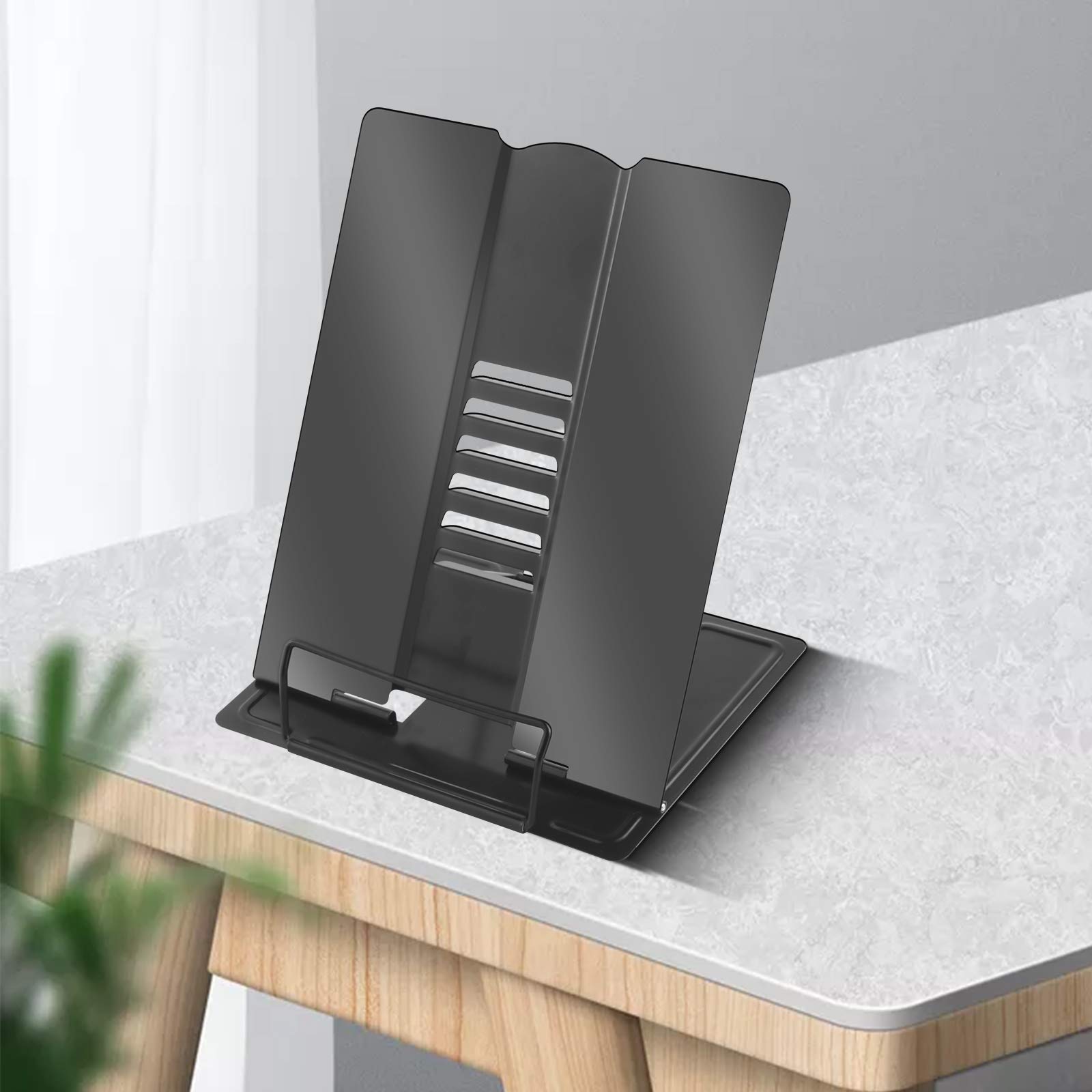 Adjustable Book Stand, MSDADA Reading Book Holder, Lightweight Cook Book Stands, Portable Textbook Holders, Recipe Document Stand Tablet Music Book Stands&Holders(Black)(Black)
