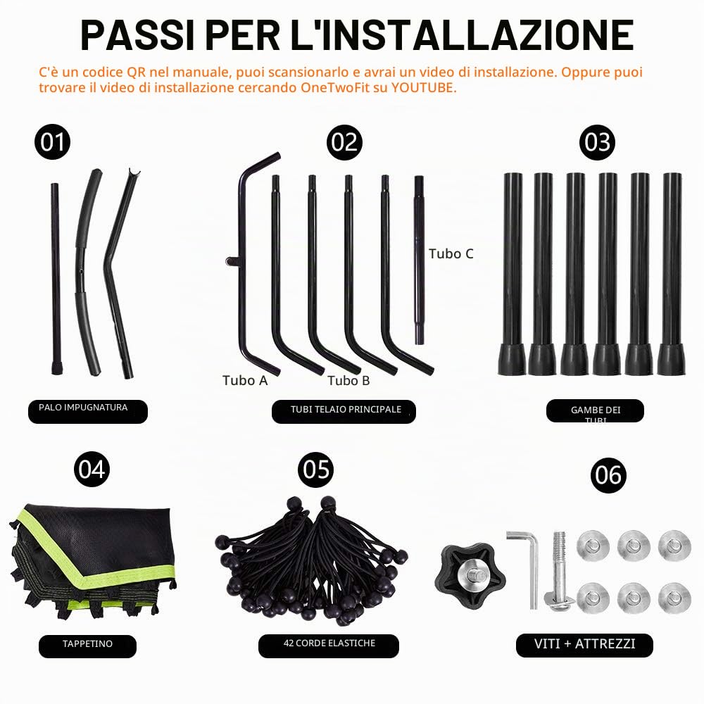 ONETWOFIT Mini Fitness Trampolino 48"/51'' Silenzioso con Manubrio Regolabile Attrezzo per Fitness e Salto Allenamento Cardio Trainer