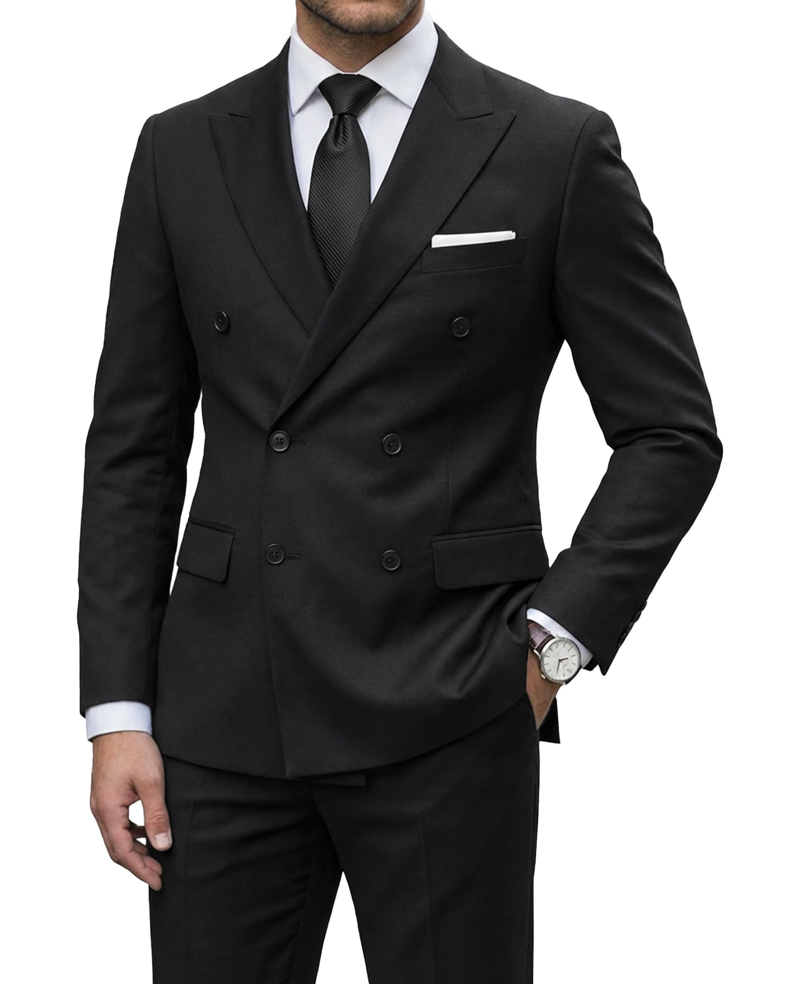 Men's 2 Piece Suit, Double Breasted Slim Fit Jacket Pants Set and Tie, Party Prom Dinner Wedding Blazer Tuxedo & Trousers