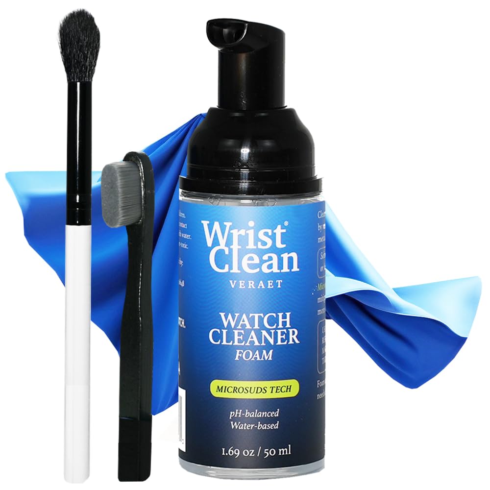 Essential Watch Cleaning Kit | Safe on all Metals & Crystals | (1x) Watch Cleaner Foam 50ML, (1x) Everyday Watch & Jewelry Cleaning Cloth 10"x10", (1x) Watch Cleaning Brush | USA Made (3 piece set)