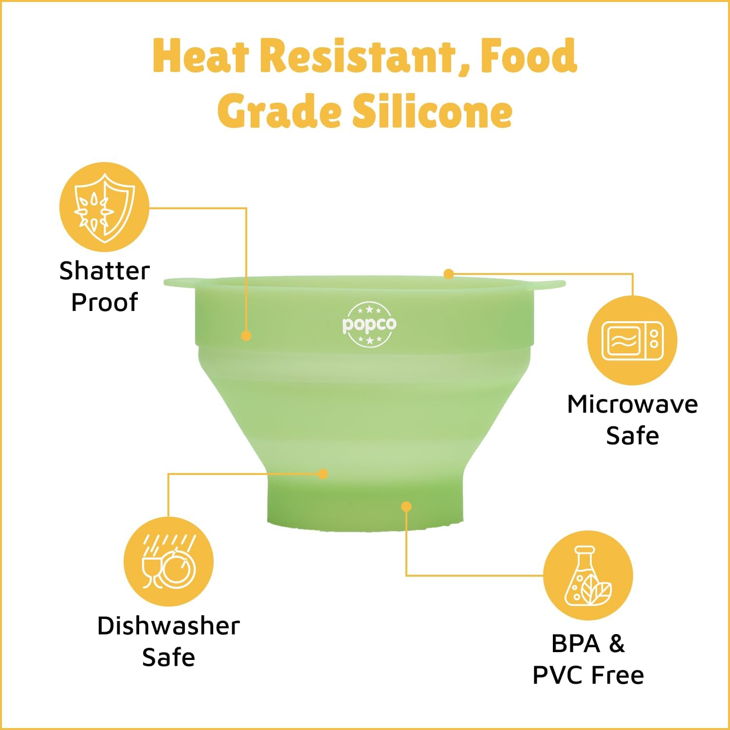 POPCO Silicone Microwave Popcorn Popper with Handles, Silicone Popcorn Maker, Collapsible Bowl and Dishwasher Safe - 15 Colors Available (Transparent Green) (Pack of 2)