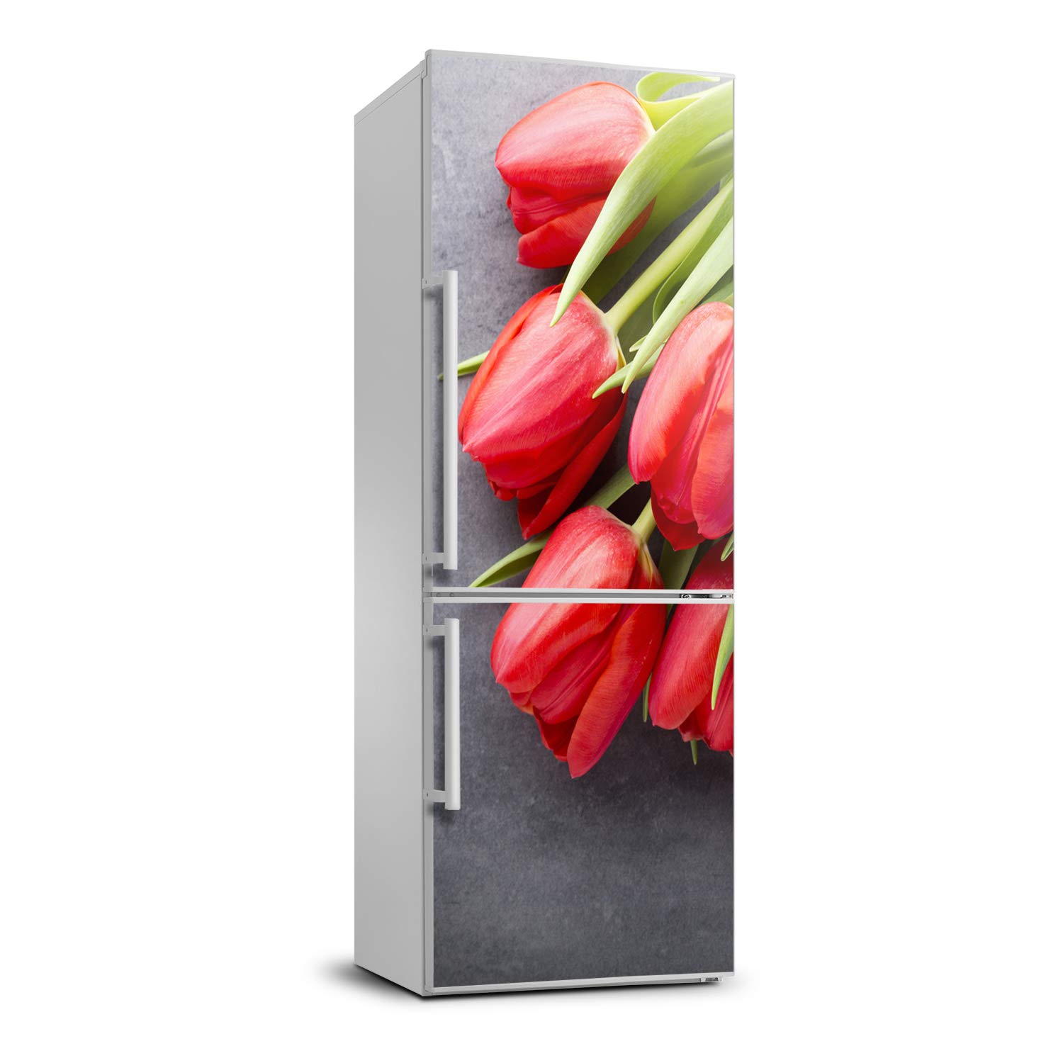 Autocollant frigo tulipes rouges Tulup pour masquer les rayures de porte