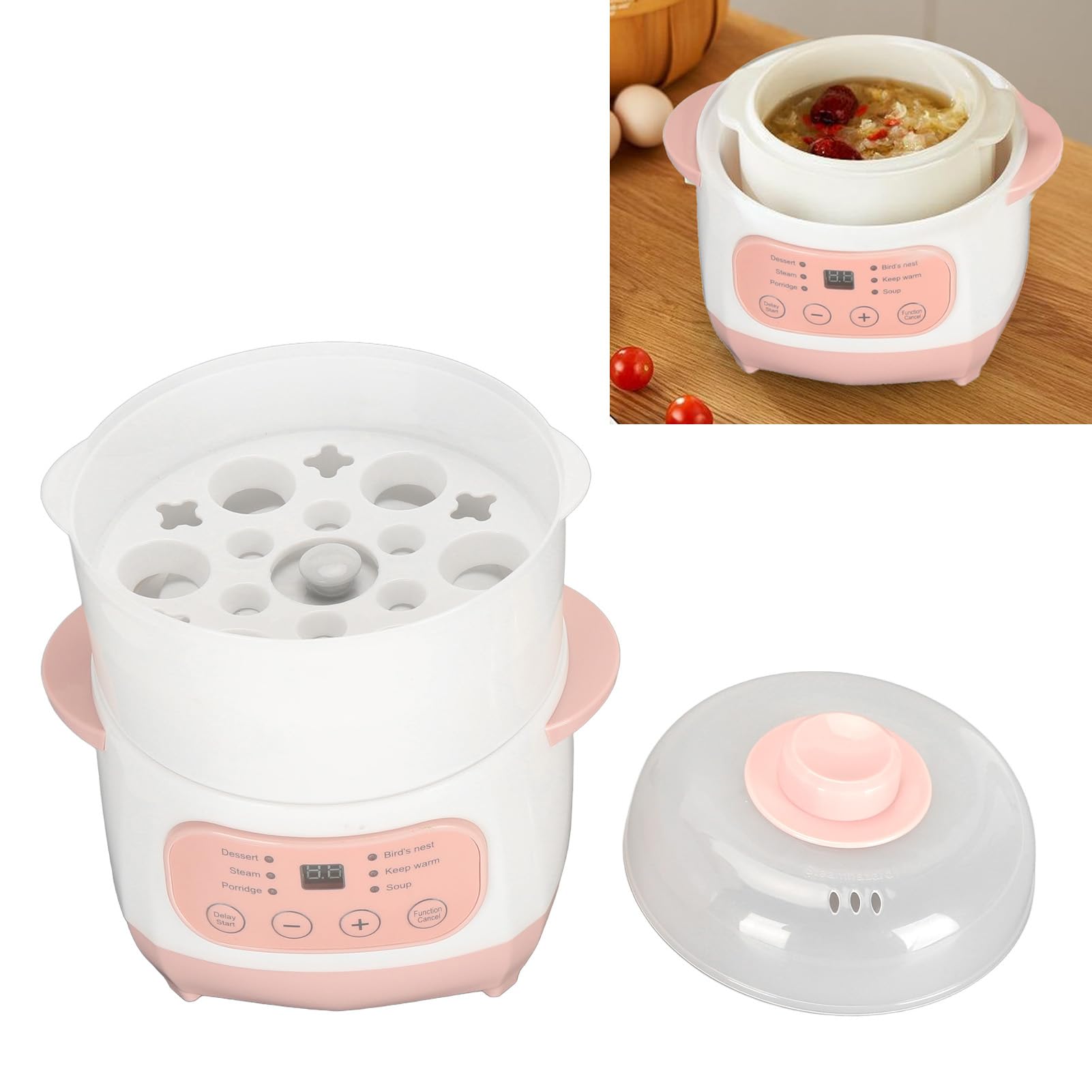 Electric Stew Pot, 1L Electric Rice Cooker with Ceramic Inner Pot for Porridge, Soup, Rice, Appointment Timing, Ceramic Soup Pot for Home Kitchen, Electric Slow Cookers (US Plug