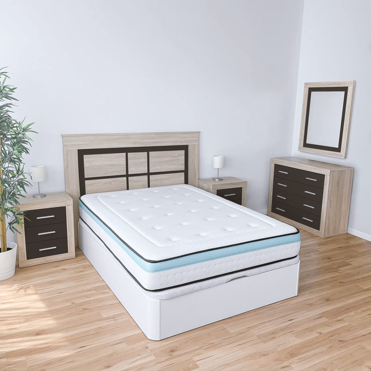 Duérmete Online - Pack Cabecero Nórdico Omabella de 160 x 120 cm + 2 Mesitas de Noche | Diseño Práctico y Elegante | Colores Cambria y Grafito (para Cama de 135-140 o 160)