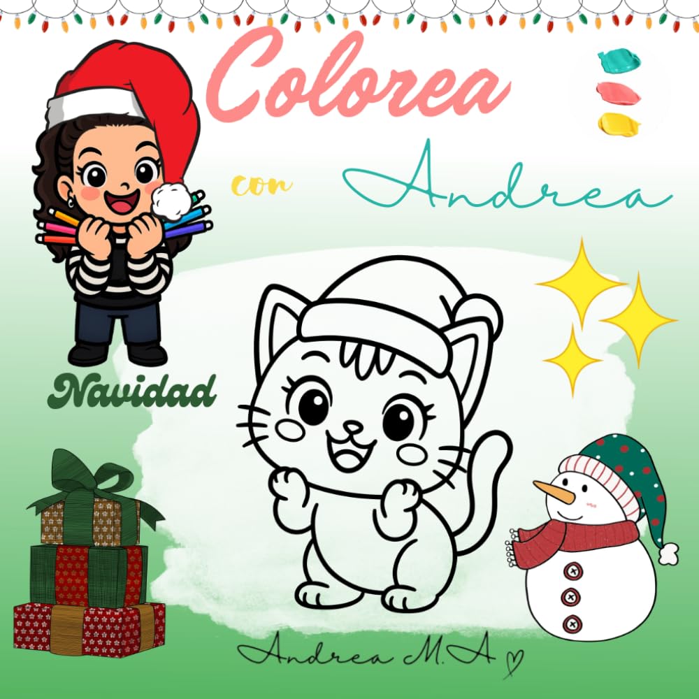 Colorea con Andrea: Navidad: Libro de colorear para niños y niñas con divertidos dibujos de Navidad